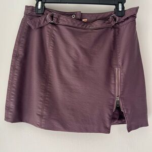 Free People Plum Leather Mini Skirt with Zipper Detail